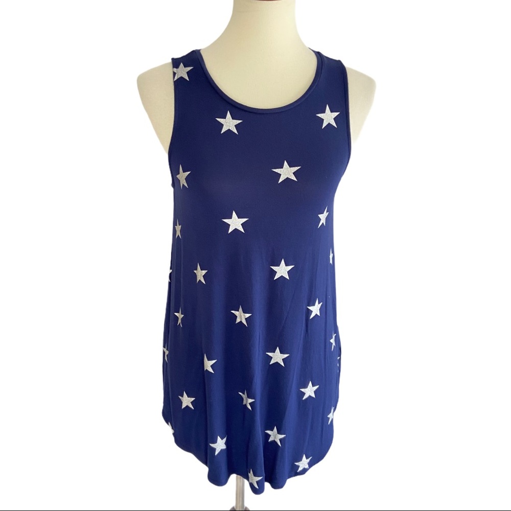 Old Navy Luxe Tank Top Navy Blue Silver Star Sleeveless